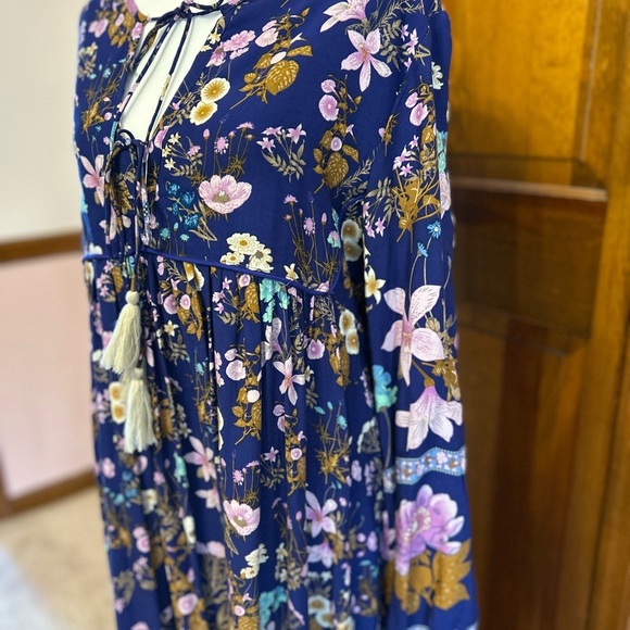 Blue Pink Long Sleeve Sundress with Bishop Sleeves - Picture 6 of 10